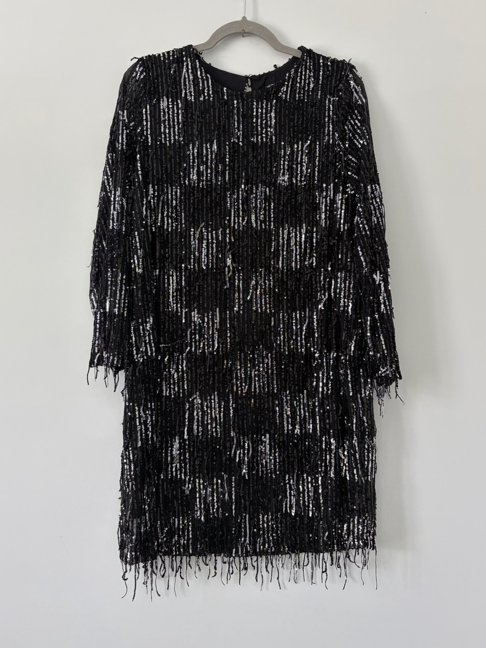 Zara Black Silver Fringe Sequin Checkered Bloggers Favorite Mini Cocktail Dress